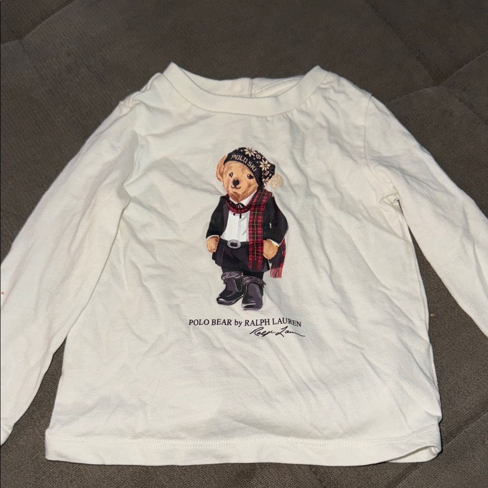 Ralph Lauren Kids Cream Long Sleeve Bear Tee